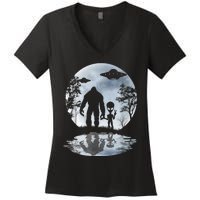 Alien Bigfoot Moon Sasquatch UFO Extraterrestrial Men Women Women's V-Neck T-Shirt