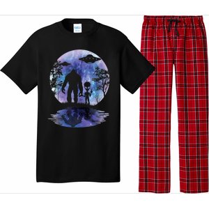 Alien Bigfoot Moon Sasquatch UFO Extraterrestrial Men Women Pajama Set