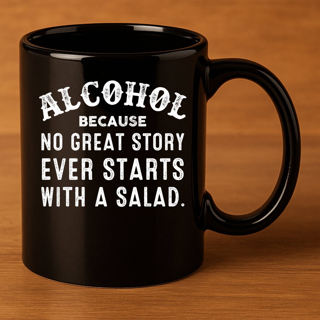 Alcohol Because No Great Story Ever Starts With A Salad Gift 11oz C Handle Ceramic Mug
