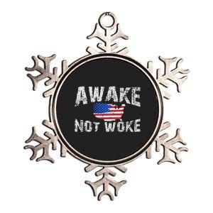 Awake But Not Woke USA 4th of July Patriots American Flag Metallic Star Ornament