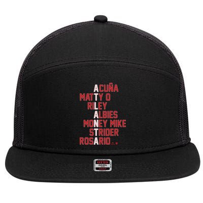 Atlanta Baseball Names Acuna Matty O Riley Albies Money Mike Strider Rosario Shi 7 Panel Mesh Trucker Snapback Hat