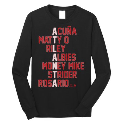 Atlanta Baseball Names Acuna Matty O Riley Albies Money Mike Strider Rosario Shi Long Sleeve Shirt