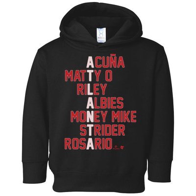 Atlanta Baseball Names Acuna Matty O Riley Albies Money Mike Strider Rosario Shi Toddler Hoodie