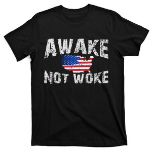 Awake But Not Woke USA 4th of July Patriots American Flag T-Shirt