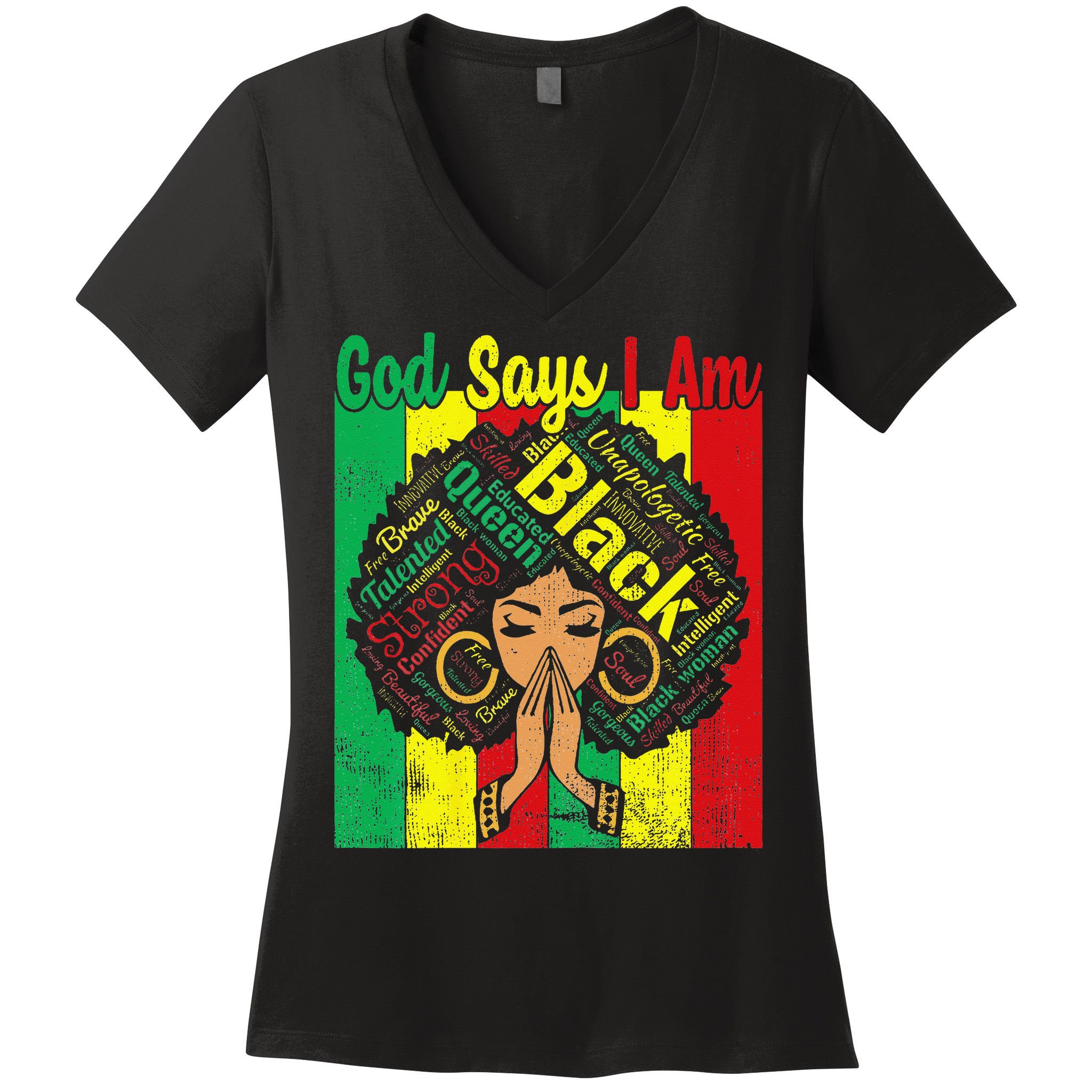 Awesome Black Natural Juneteenth God Says I Am Costume Women's V-Neck T-Shirt