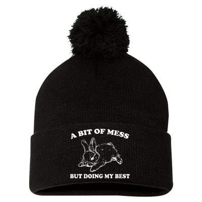 A Bit Of A Mess But Doing My Best Retro Funny Rabbit Pom Pom 12in Knit Beanie