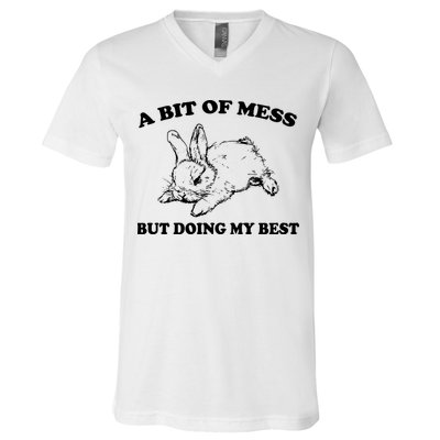 A Bit Of A Mess But Doing My Best Retro Funny Rabbit V-Neck T-Shirt