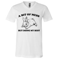 A Bit Of A Mess But Doing My Best Retro Funny Rabbit V-Neck T-Shirt