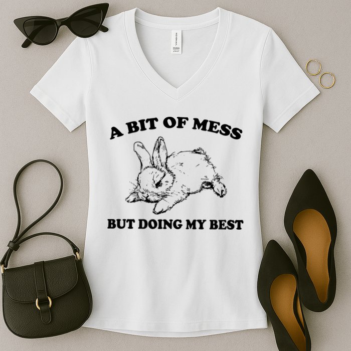 A Bit Of A Mess But Doing My Best Retro Funny Rabbit Women's V-Neck T-Shirt