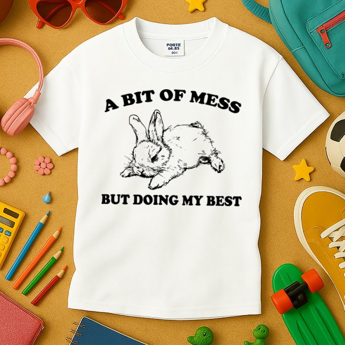 A Bit Of A Mess But Doing My Best Retro Funny Rabbit Kids T-Shirt