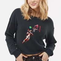 Astronaut Basketball Outer Space Gifts Space Cropped Pullover Crew