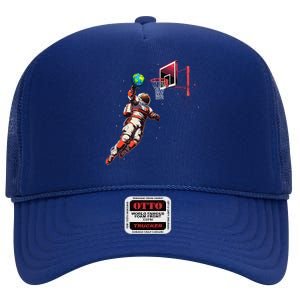 Astronaut Basketball Outer Space Gifts Space High Crown Mesh Back Trucker Hat