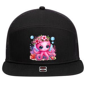 Adorable Baby Octopus Underwater Flower Coral Fish Ocean Sea 7 Panel Mesh Trucker Snapback Hat