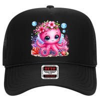 Adorable Baby Octopus Underwater Flower Coral Fish Ocean Sea High Crown Mesh Back Trucker Hat