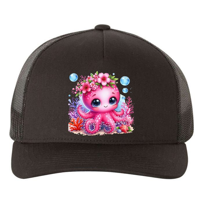 Adorable Baby Octopus Underwater Flower Coral Fish Ocean Sea Yupoong Adult 5-Panel Trucker Hat