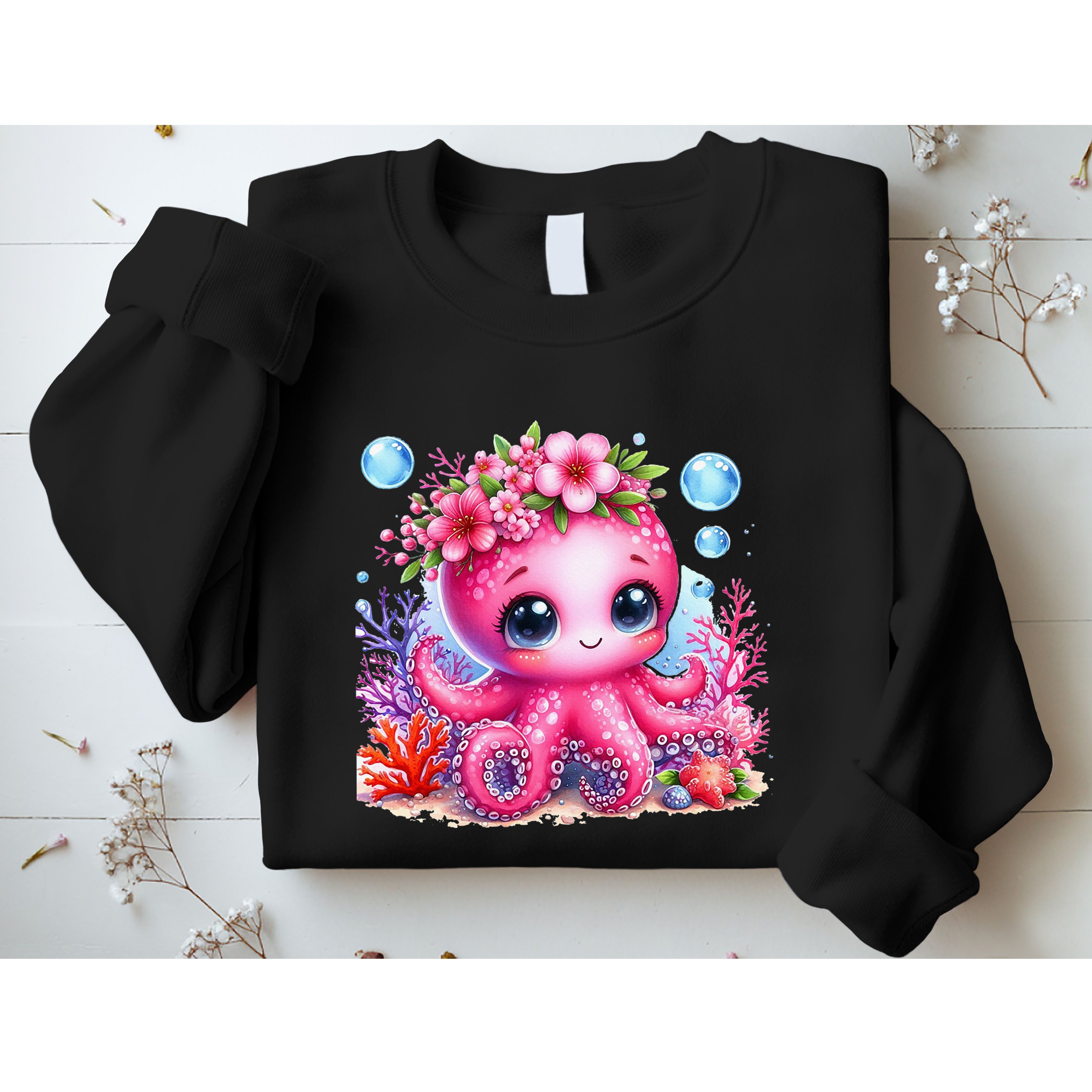 Adorable Baby Octopus Underwater Flower Coral Fish Ocean Sea Sweatshirt