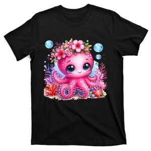 Adorable Baby Octopus Underwater Flower Coral Fish Ocean Sea T-Shirt