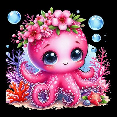 Adorable Baby Octopus Underwater Flower Coral Fish Ocean Sea T-Shirt