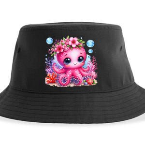 Adorable Baby Octopus Underwater Flower Coral Fish Ocean Sea Sustainable Bucket Hat