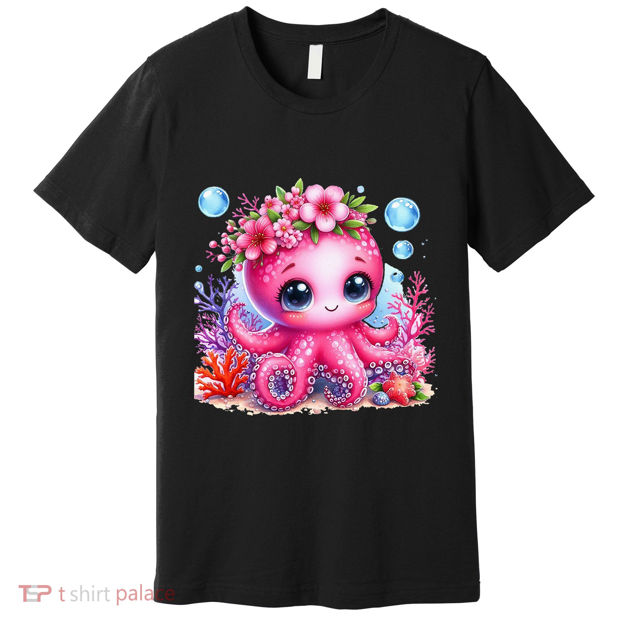 Adorable Baby Octopus Underwater Flower Coral Fish Ocean Sea Premium T-Shirt