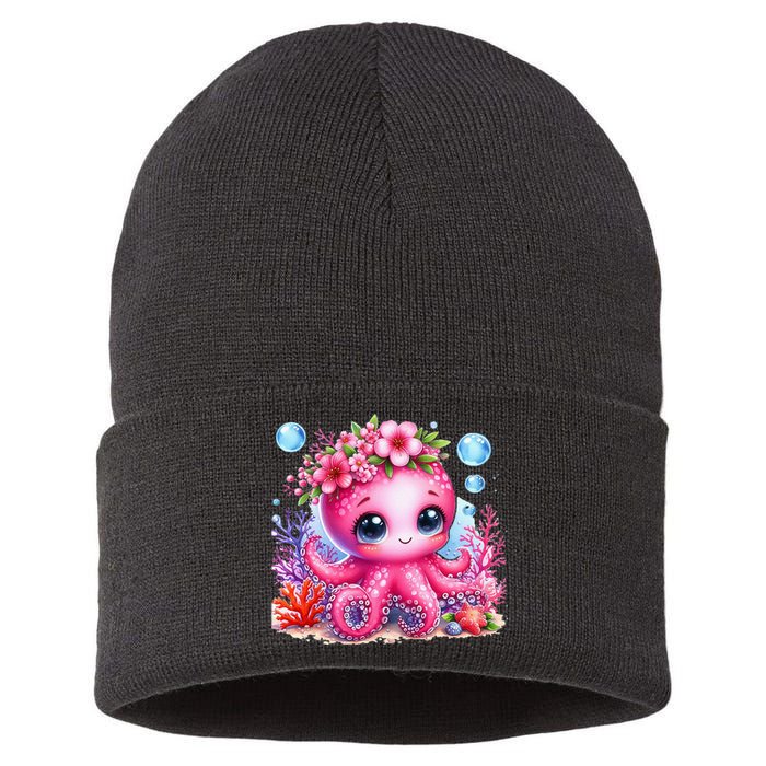 Adorable Baby Octopus Underwater Flower Coral Fish Ocean Sea Sustainable Knit Beanie