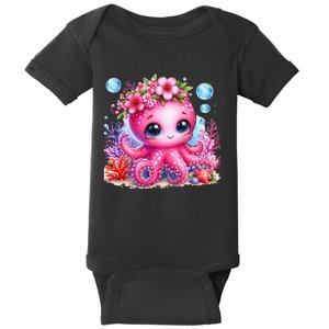 Adorable Baby Octopus Underwater Flower Coral Fish Ocean Sea Baby Bodysuit