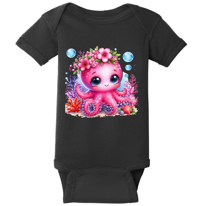 Adorable Baby Octopus Underwater Flower Coral Fish Ocean Sea Baby Bodysuit