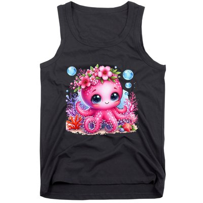 Adorable Baby Octopus Underwater Flower Coral Fish Ocean Sea Tank Top
