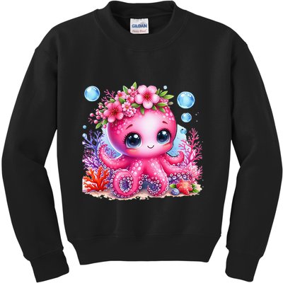 Adorable Baby Octopus Underwater Flower Coral Fish Ocean Sea Kids Sweatshirt