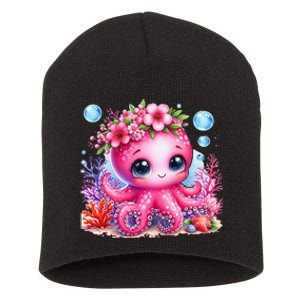 Adorable Baby Octopus Underwater Flower Coral Fish Ocean Sea Short Acrylic Beanie