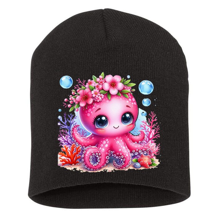 Adorable Baby Octopus Underwater Flower Coral Fish Ocean Sea Short Acrylic Beanie