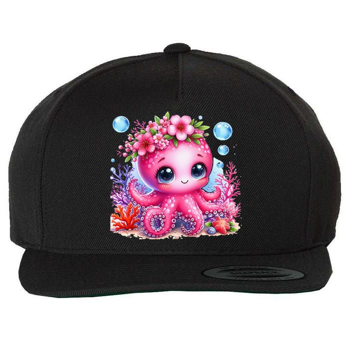 Adorable Baby Octopus Underwater Flower Coral Fish Ocean Sea Wool Snapback Cap