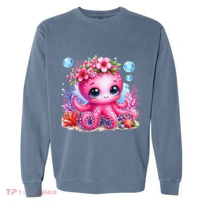 Adorable Baby Octopus Underwater Flower Coral Fish Ocean Sea Garment-Dyed Sweatshirt