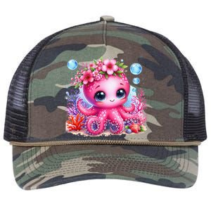 Adorable Baby Octopus Underwater Flower Coral Fish Ocean Sea Retro Rope Trucker Hat Cap