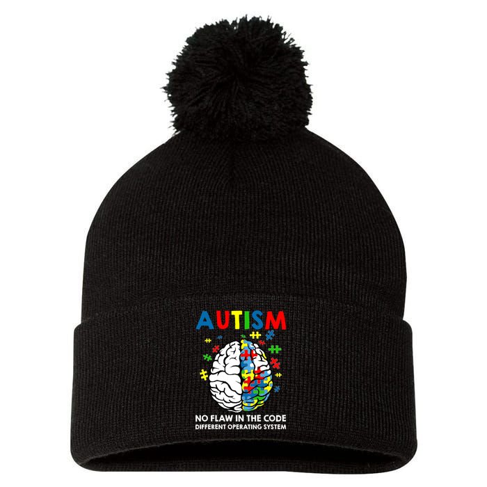 Autism Brain Operating System Pom Pom 12in Knit Beanie