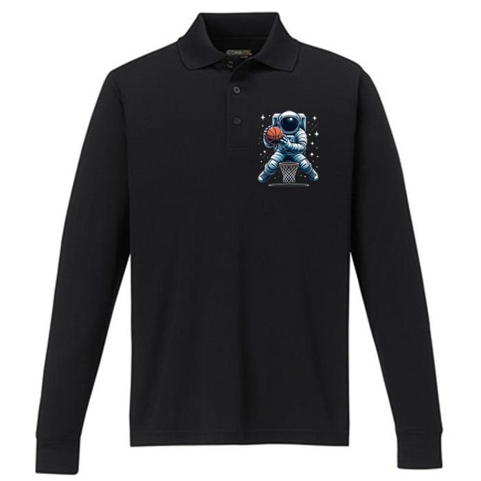 Astronaut Basketball Outer Space: Dunk Your Way Through The Cosmos Performance Long Sleeve Polo