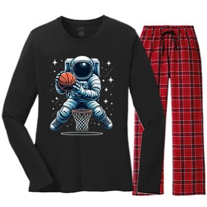 Astronaut Basketball Outer Space: Dunk Your Way Through The Cosmos Women's Long Sleeve Flannel Pajama Set 