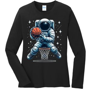 Astronaut Basketball Outer Space: Dunk Your Way Through The Cosmos Ladies Long Sleeve Shirt