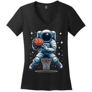 Astronaut Basketball Outer Space: Dunk Your Way Through The Cosmos Women's V-Neck T-Shirt