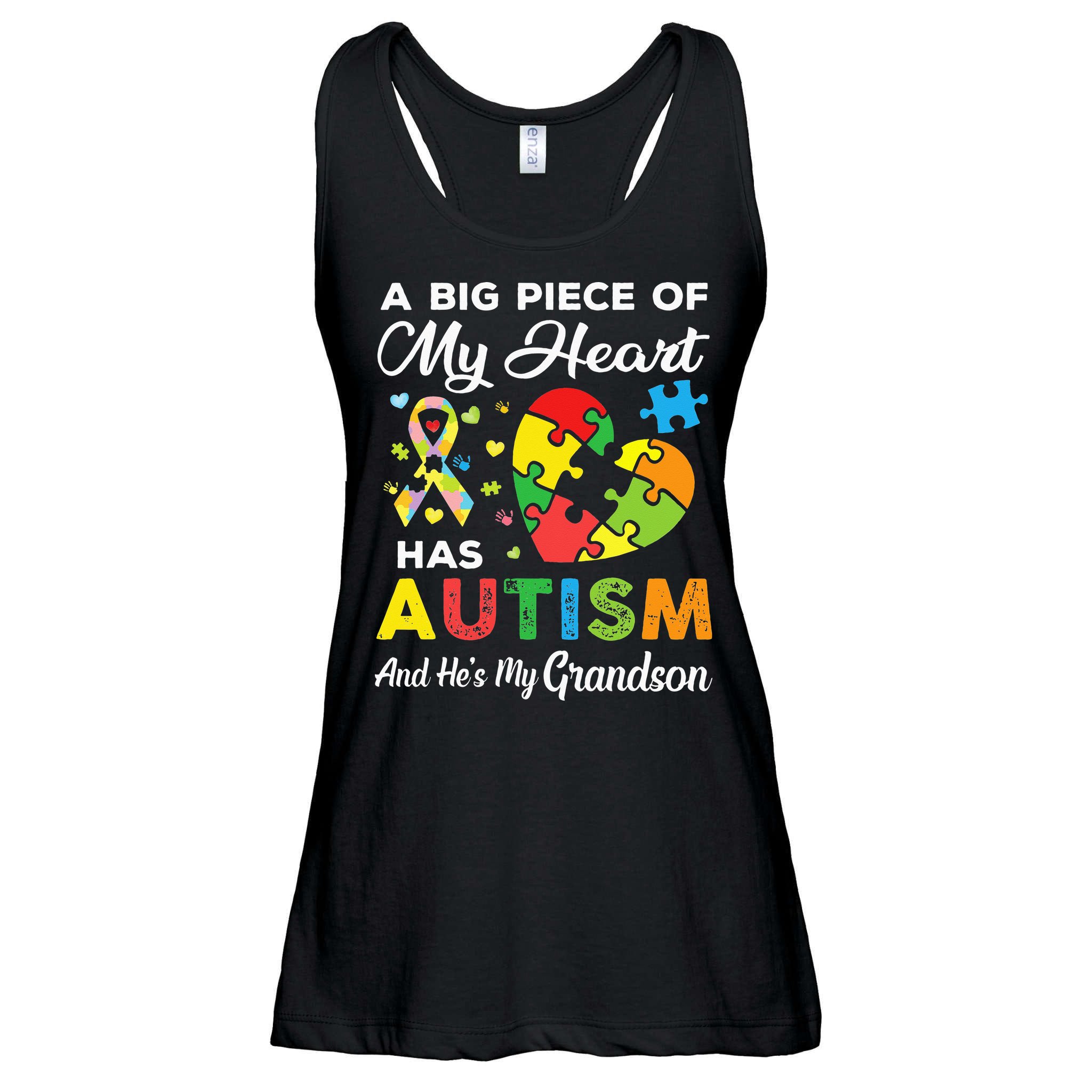 A Big Piece Of My Heart Has Autism and He's My Grandson Ladies Essential Flowy Tank