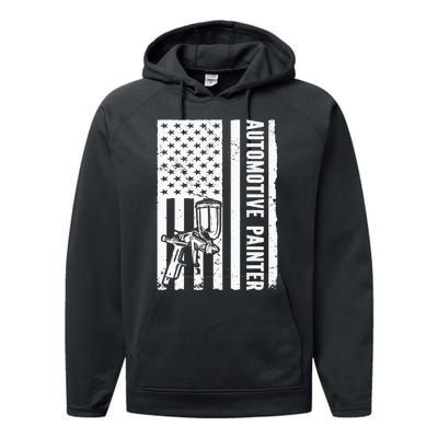 Auto Body Painter USA Flag Automotive Painter Performance Fleece Hoodie