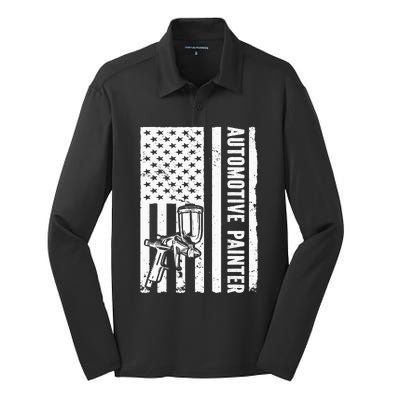 Auto Body Painter USA Flag Automotive Painter Silk Touch Performance Long Sleeve Polo