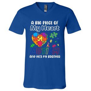 A Big Piece Of My Heart Has Autism And Hes My Brother Gift V-Neck T-Shirt