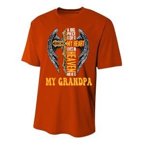 A Big Piece Of My Heart Lives In Heaven And He Is My Grandpa Funny Gift Performance Sprint T-Shirt