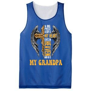 A Big Piece Of My Heart Lives In Heaven And He Is My Grandpa Funny Gift Mesh Reversible Basketball Jersey Tank