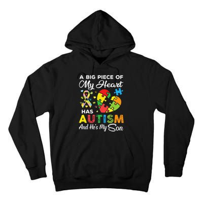 A Big Piece Of My Heart Has Autism And Hes My Son Tall Hoodie