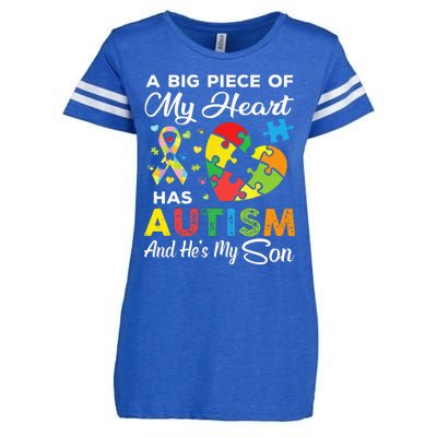 A Big Piece Of My Heart Has Autism And Hes My Son Enza Ladies Jersey Football T-Shirt