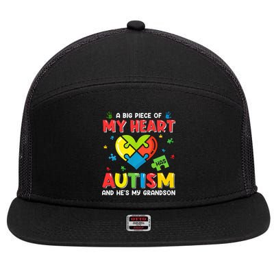 A Big Piece Of My Heart Has Autism And He's My Grandson Gift 7 Panel Mesh Trucker Snapback Hat