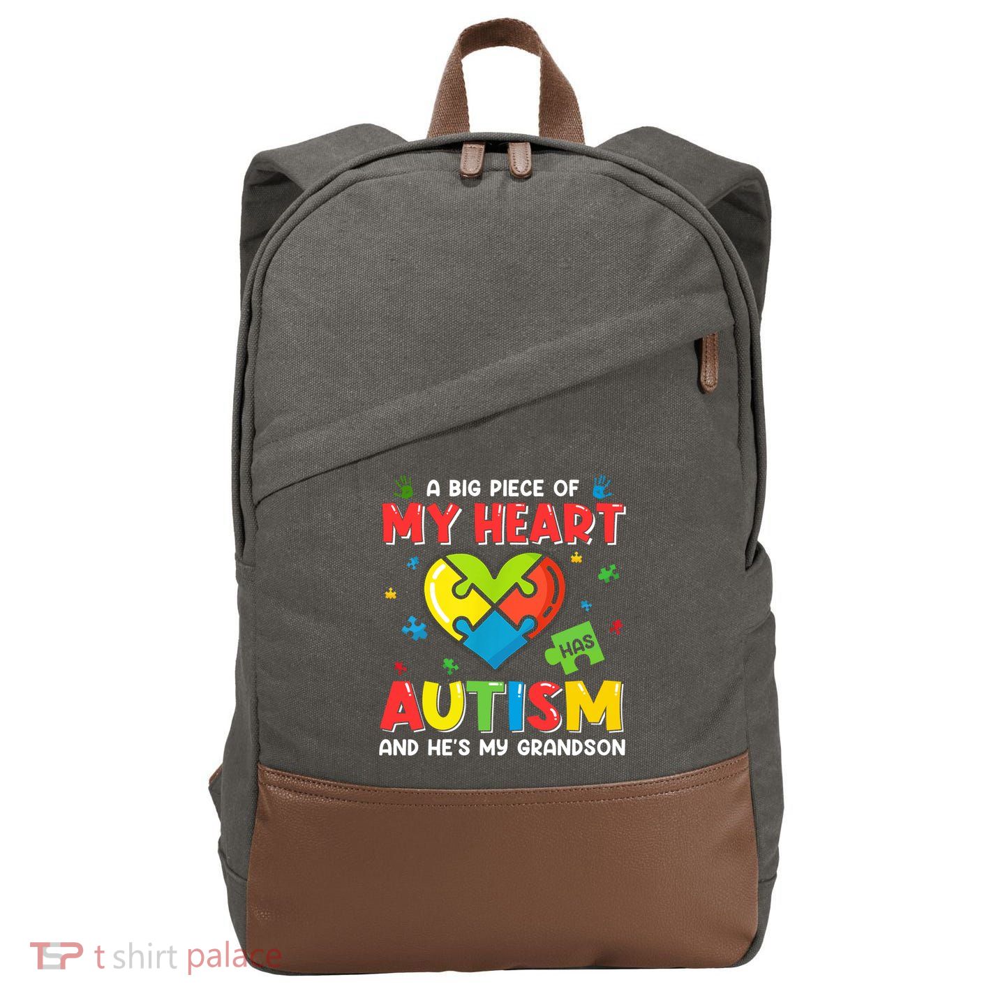 A Big Piece Of My Heart Has Autism And He's My Grandson Gift Cotton Canvas Backpack