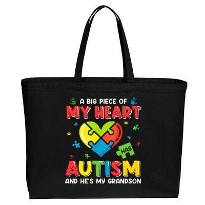 A Big Piece Of My Heart Has Autism And He's My Grandson Gift Cotton Canvas Jumbo Tote